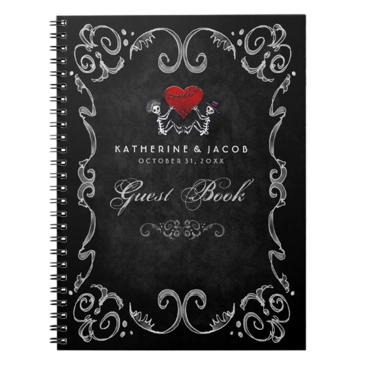 Halloween Wedding Guest Book Skeletons & Red Heart Notitieboek (Voorkant)