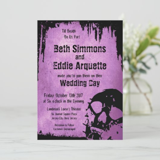 Halloween Wedding Invitation and Skull Kaart (Staand voorkant)