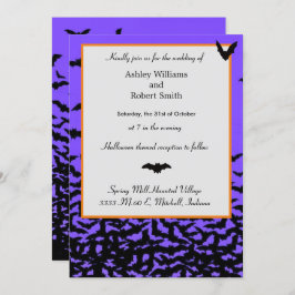 Halloween Wedding Invitation Flat Kaart Black Bats