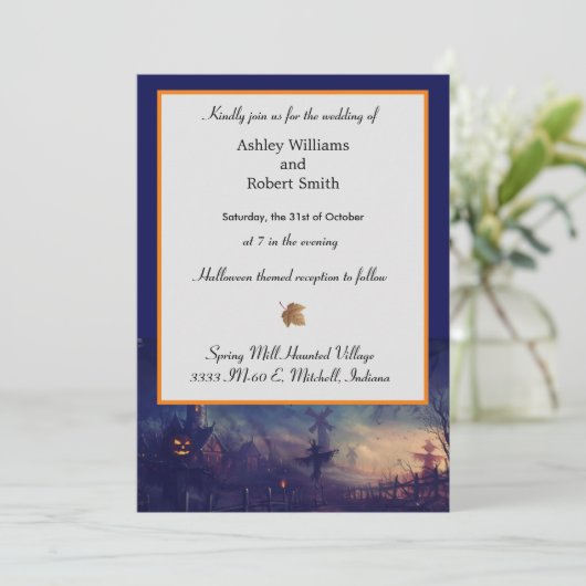 Halloween Wedding Invitation Flat Kaart Haunted (Staand voorkant)