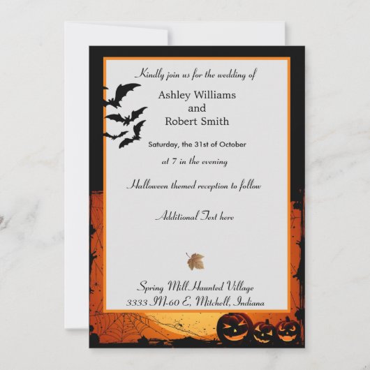 Halloween Wedding Invitation Flat Kaart Spooky Bat (Voorkant)