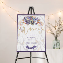 Halloween Wedding Invitation Gothic Skulls Paars