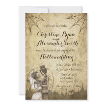 Halloween Wedding Invitation with Skeleton Couple