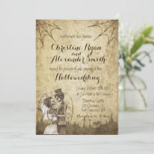 Halloween Wedding Invitation with Skeleton Couple Kaart (Staand voorkant)