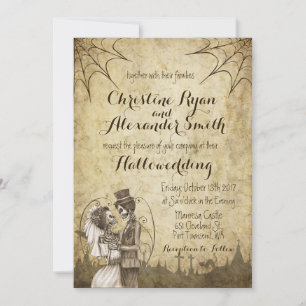 Halloween Wedding Invitation with Skeleton Couple Kaart