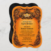 Halloween Wedding Invite - Oranje en zwarte grens Kaart (Voorkant / Achterkant)
