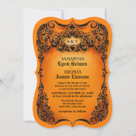 Halloween Wedding Invite - Oranje en zwarte grens Kaart