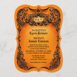 Halloween Wedding Invite - Oranje en zwarte grens Kaart