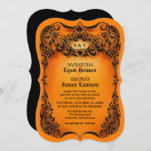 Halloween Wedding Invite - Oranje en zwarte grens Kaart (Voorkant / Achterkant)