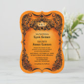 Halloween Wedding Invite - Oranje en zwarte grens Kaart (Staand voorkant)