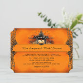Halloween Wedding Invite - Oranje en zwarte liefde Kaart (Staand voorkant)