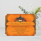 Halloween Wedding Invite - Oranje en zwarte liefde Kaart (Staand voorkant)