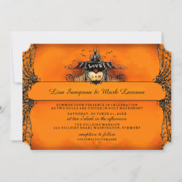 Halloween Wedding Invite - Oranje en zwarte liefde Kaart