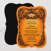 Halloween Wedding Invite - Oranje - Zwarte Grens Kaart (Voorkant / Achterkant)