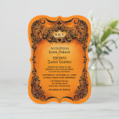 Halloween Wedding Invite - Oranje - Zwarte Grens Kaart (Staand voorkant)