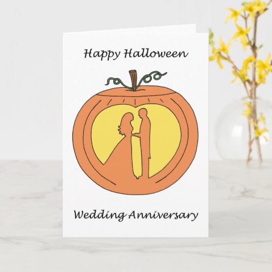 Halloween Wedding Jubileum Romantic Pumpkin Kaart (Gele Bloem)