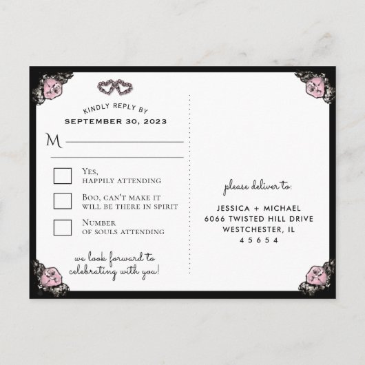 Halloween Wedding Matching RSVP Briefkaarten begra (Achterkant)