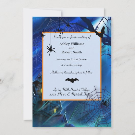 Halloween Wedding Midnight Blue Flat Invitation Kaart (Voorkant)