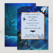 Halloween Wedding Midnight Blue Flat Invitation Kaart (Voorkant / Achterkant)