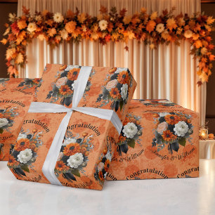 Halloween Wedding Personaliseer Namen Pompoen Mums Cadeaupapier