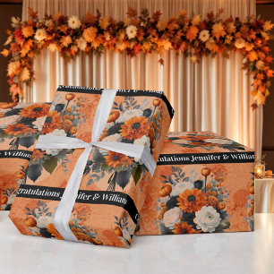 Halloween Wedding Personaliseer Namen Pompoen Mums Cadeaupapier