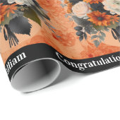 Halloween Wedding Personaliseer Namen Pompoen Mums Cadeaupapier (Rol Hoek)