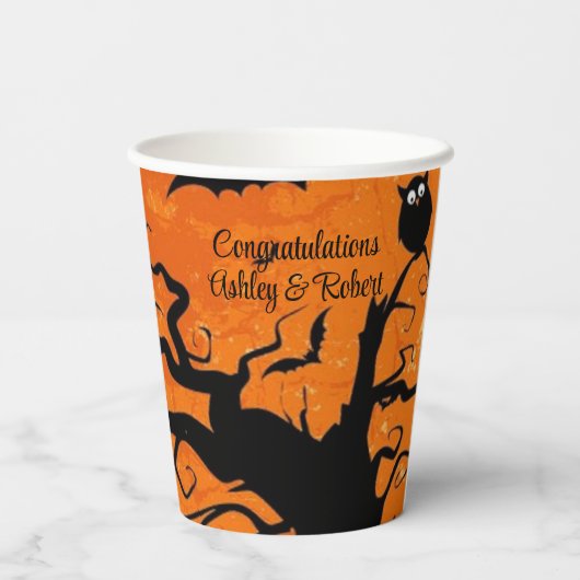 Halloween Wedding Personaliseert Names Spooky Tree Papieren Bekers (Achterkant)