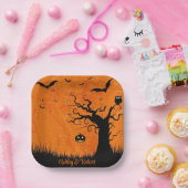 Halloween Wedding Personaliseert Names Spooky Tree Papieren Bordje (Feest)