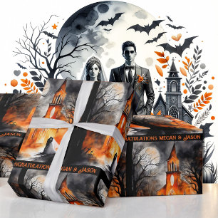 Halloween Wedding Personalize Names Spooky Cadeaupapier