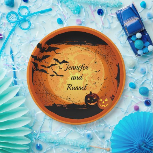 Halloween Wedding Reception personaliseert Papieren Bordje (Feest)