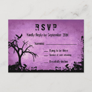 Halloween Wedding RSVP met spookeboom en kraai Kaartje