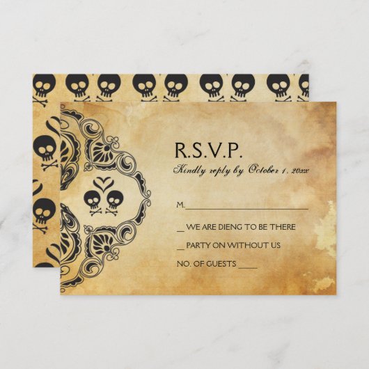 Halloween Wedding RSVP - Skull & Crossbones (Voorkant / Achterkant)