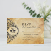 Halloween Wedding RSVP - Skull & Crossbones Kaartje (Staand voorkant)
