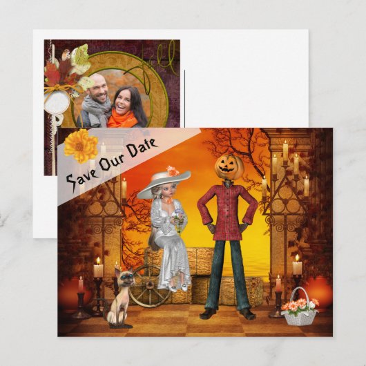 Halloween Wedding Save the Date Aankondigingskaart (Voorkant / Achterkant)