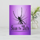 Halloween Wedding Save the Date Kaart Paarse Spide (Staand voorkant)