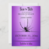 Halloween Wedding Save the Date Kaart Paarse Spide (Achterkant)