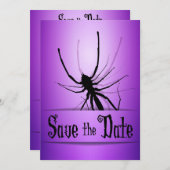 Halloween Wedding Save the Date Kaart Paarse Spide (Voorkant / Achterkant)
