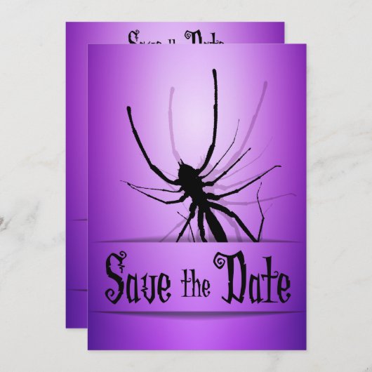 Halloween Wedding Save the Date Kaart Paarse Spide (Voorkant / Achterkant)