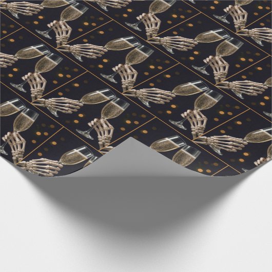 Halloween Wedding Skeleton Champagne Toast Cadeaupapier (Hoek)