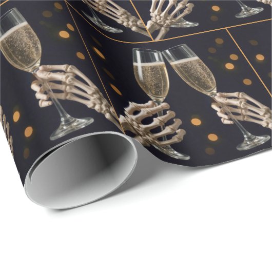 Halloween Wedding Skeleton Champagne Toast Cadeaupapier (Rol Hoek)