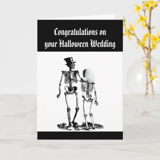 Halloween Wedding Skeleton Paar Gefeliciteerd Kaart (Gele Bloem)