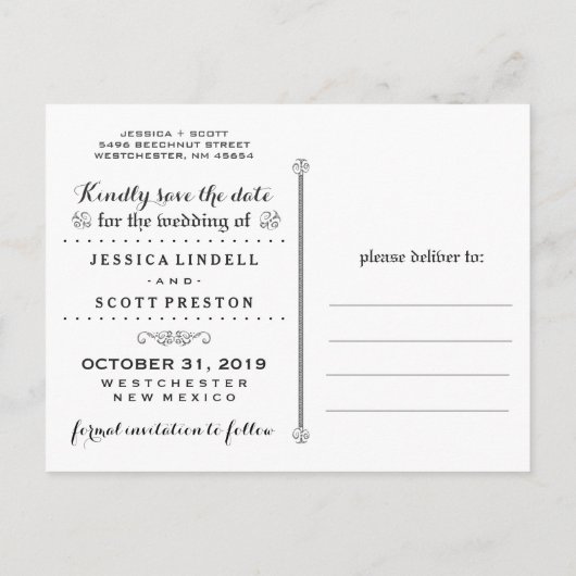 Halloween Wedding Skeletons Hart Foto Opslaan Datu Aankondigingskaart (Achterkant)