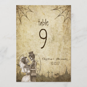 Halloween Wedding Table Number Skeleton Couple Kaart