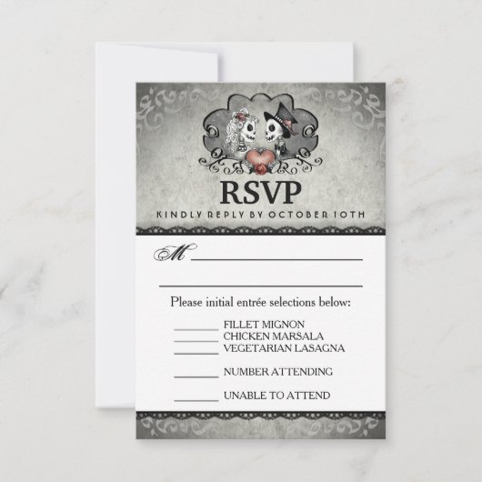 Halloween Wedding Zwart Grijs Matching Menu RSVP (Voorkant)