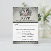 Halloween Wedding Zwart Grijs Matching Menu RSVP (Staand voorkant)