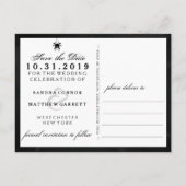 Halloween Wedding Zwart Wit Leuke Skeletten Aankondigingskaart (Achterkant)