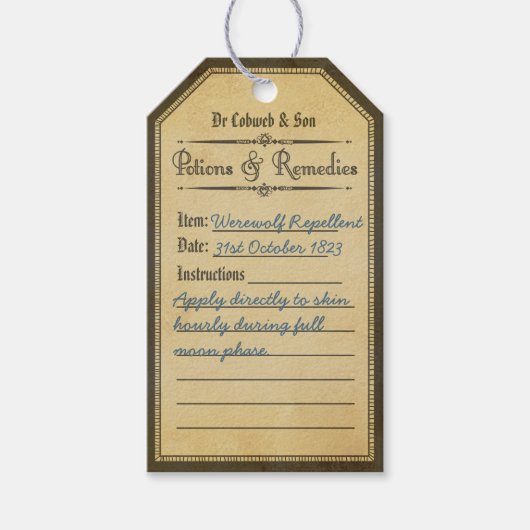 Halloween  weerwolf afweermiddel labels cadeaulabel (Voorkant)