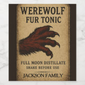 Halloween weerwolf bont tonic drankje wijn label etiket (Enkel label)