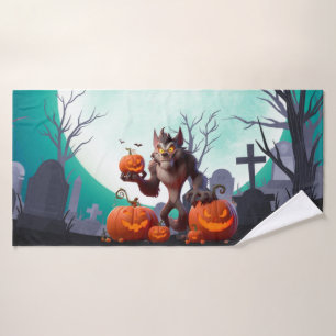 Halloween weerwolf en pompoenen badhanddoek