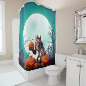Halloween weerwolf en pompoenen douchegordijn (In situ)